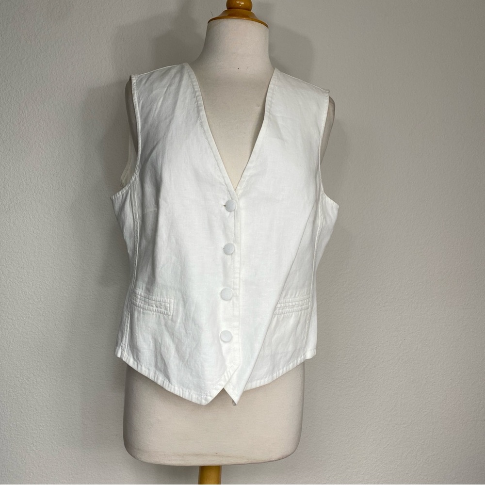 NWT New The White Company White 100% Irish Linen Summer Waistcoat Vest Size 12